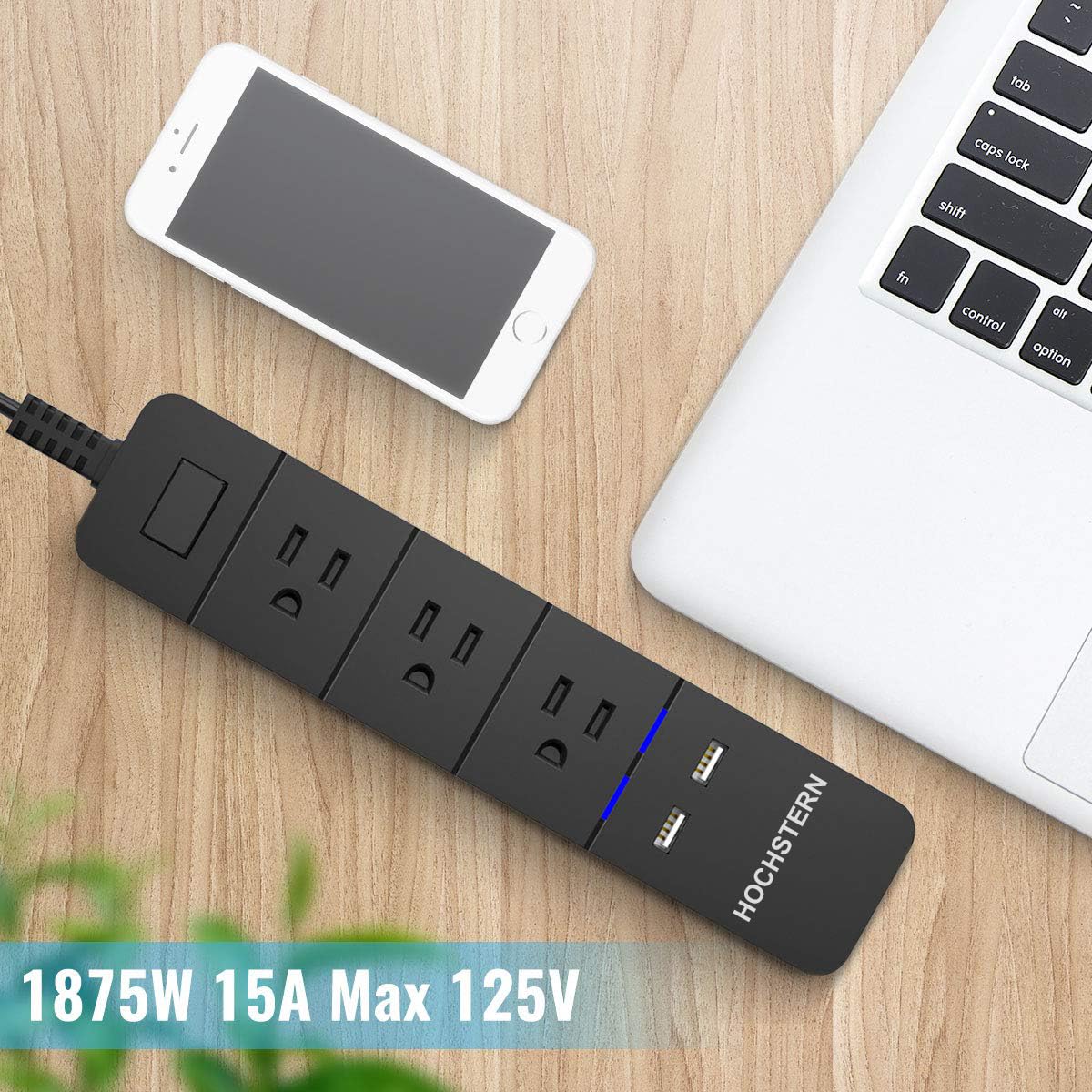 Travel Power Strip, with 3 USB Ports, 5 Ft Extension Cord and 2 Outlet Charging Station Household Office Market US Plug 90V-250V 30KW