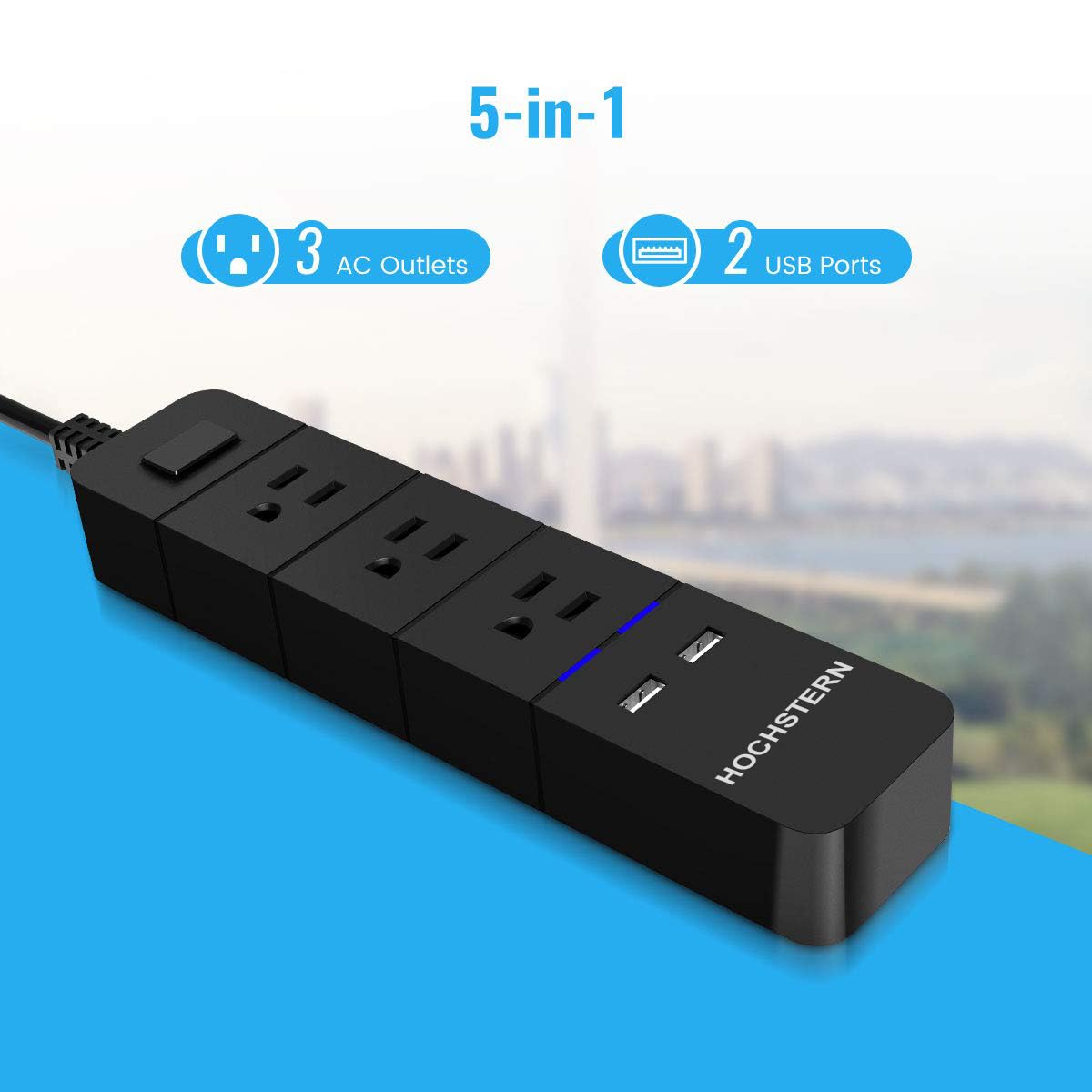 Travel Power Strip, with 3 USB Ports, 5 Ft Extension Cord and 2 Outlet Charging Station Household Office Market US Plug 90V-250V 30KW