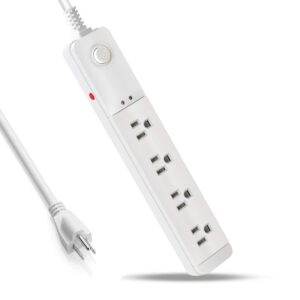 power strip extension cord, surge protector, 6 ft, 4 outlet heavy duty, 3 prong plug, overload protection, ideal for home or office equipment, white