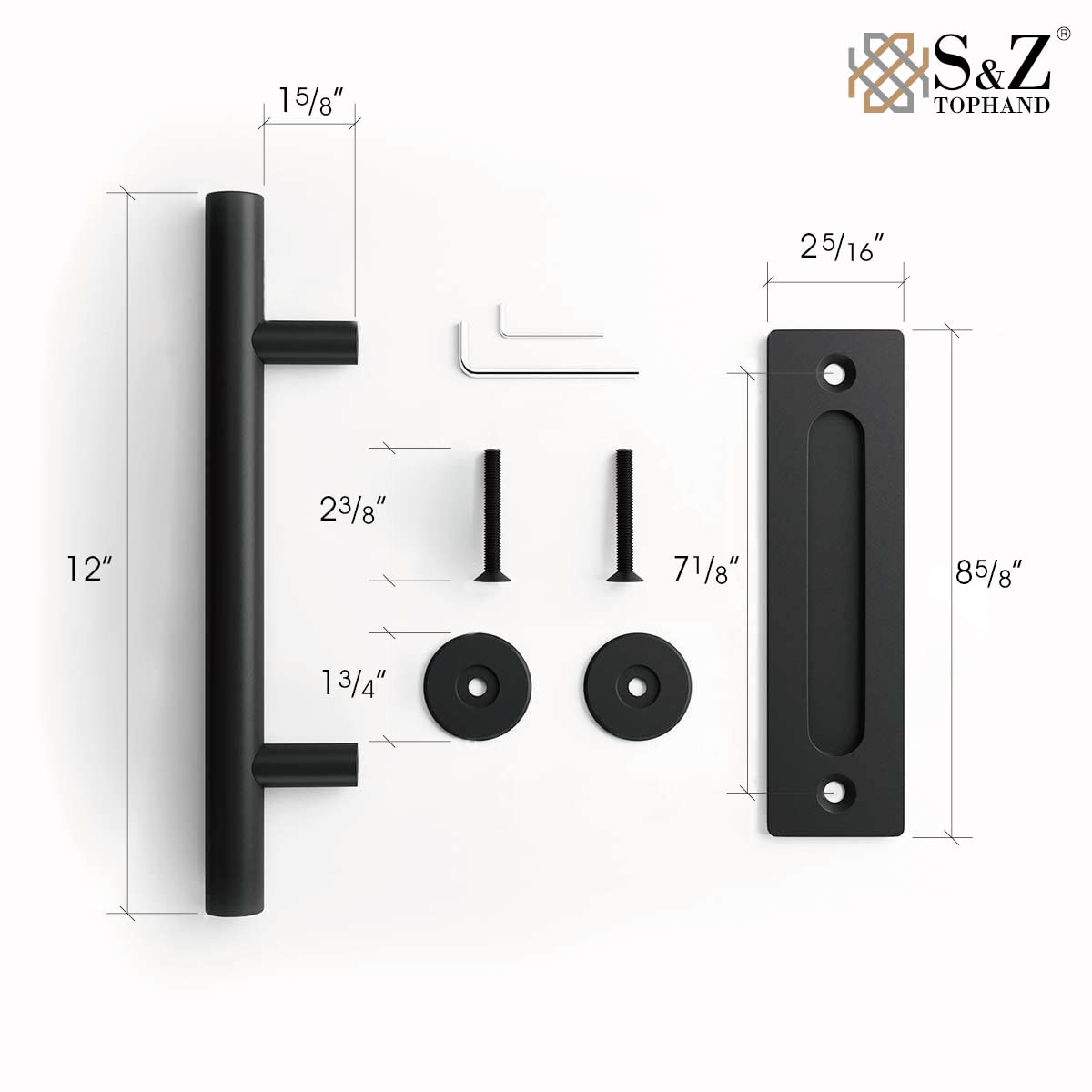 S&Z TOPHAND 36 in. x 84 in. Unfinished British Brace Knotty Barn Door with 6.6FT Sliding Door Hardware Kit/Solid Wood/Sliding Door/Double Surfaces/A Simple Assembly is Required (36, Door+J Shape)