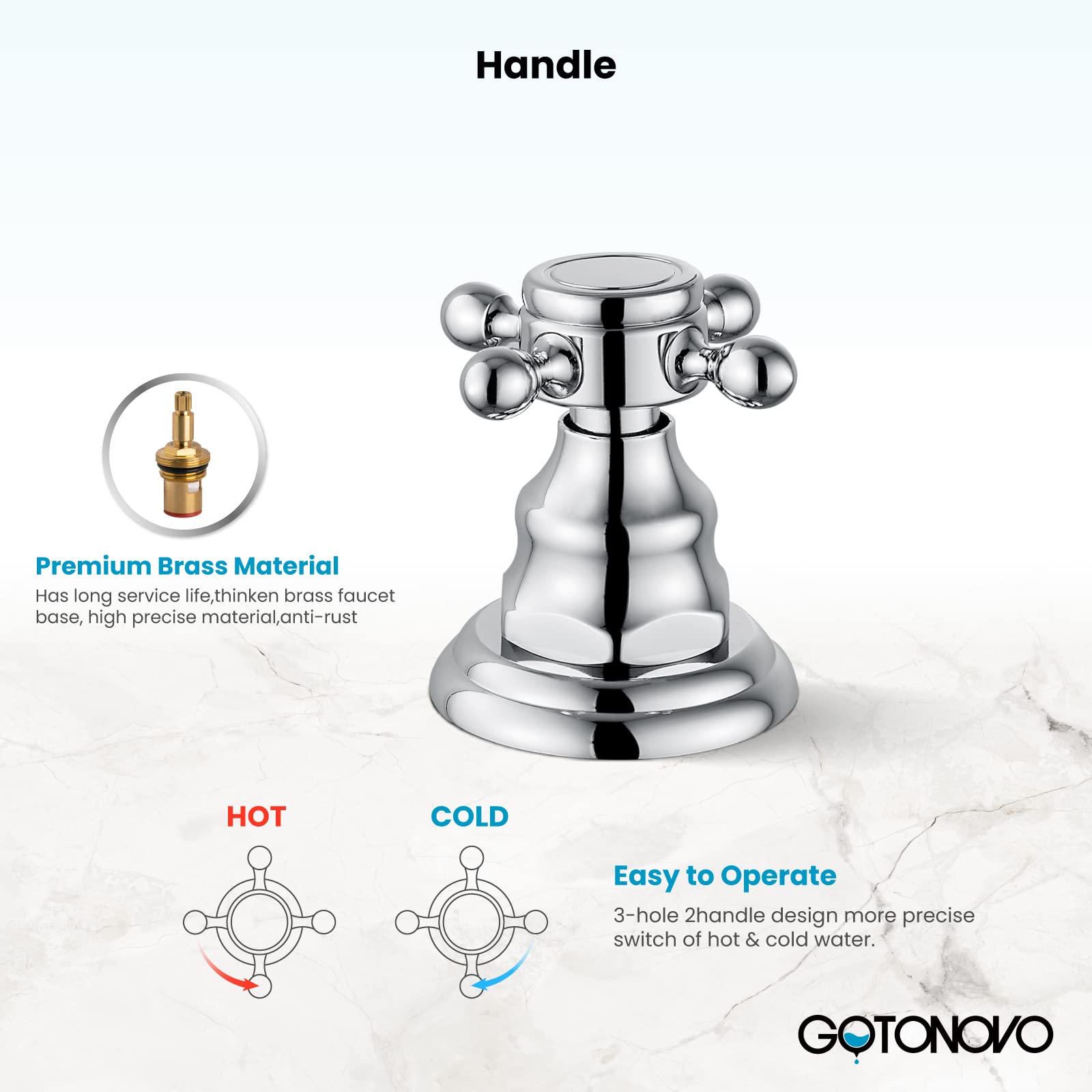 gotonovo 3-Hole Widespread Bathroom Faucet Double Cross Handle Mixer Tap for Bathroom Sink Deck Mount Hot Cold Water Matching Pop Up Drain with Overflow Polished Chrome Victorian Spout
