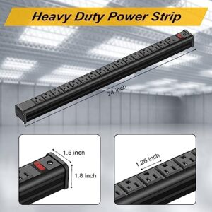 16 Outlets Long Power Strip Metal Wall Mount Power Strip 10 FT Heavy Duty Garage Workbench Workshop Bar Industrial Electric Strip Outlets, ETL (Black)