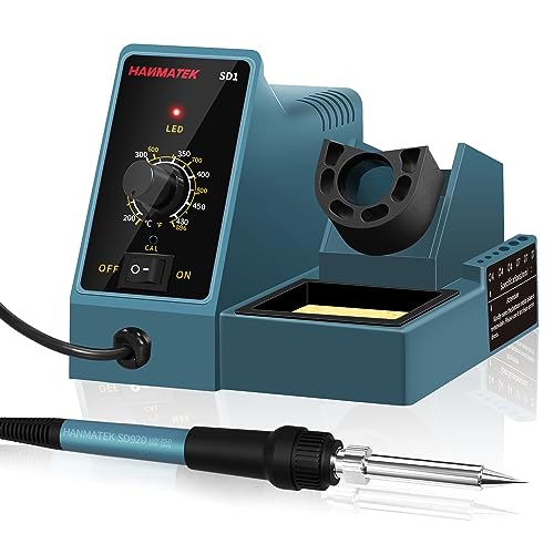 HANMATEK Durable Soldering Station,392℉-896℉ Smart Temperature Control 6 Seconds Rapid Heating Safety Certified Soldering Iron Station Soldering kit with Solder Bracket,Heat- Resistant Sponge SD1