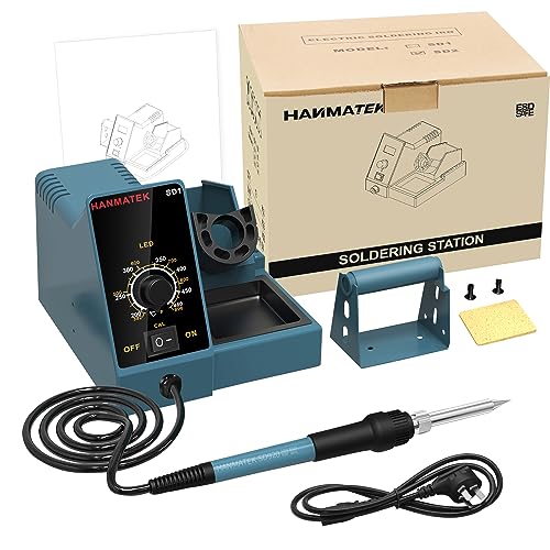 HANMATEK Durable Soldering Station,392℉-896℉ Smart Temperature Control 6 Seconds Rapid Heating Safety Certified Soldering Iron Station Soldering kit with Solder Bracket,Heat- Resistant Sponge SD1