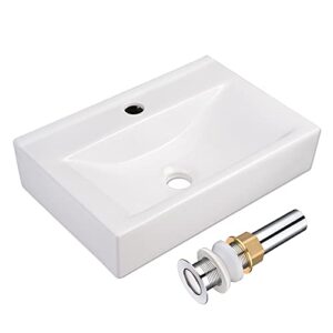 aquaterior 18" x 12" modern rectangle bathroom vessel sink and drain combo wall mount ceramic porcelain washing basin counter top lavatory white