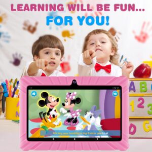 Contixo Kids Tablet - V8 32GB 7" Android Tablet for Kids, Includes 50+ Disney Storybooks & Stickers (Value $200), Kid-Proof Case, (2023 Model) - Pink