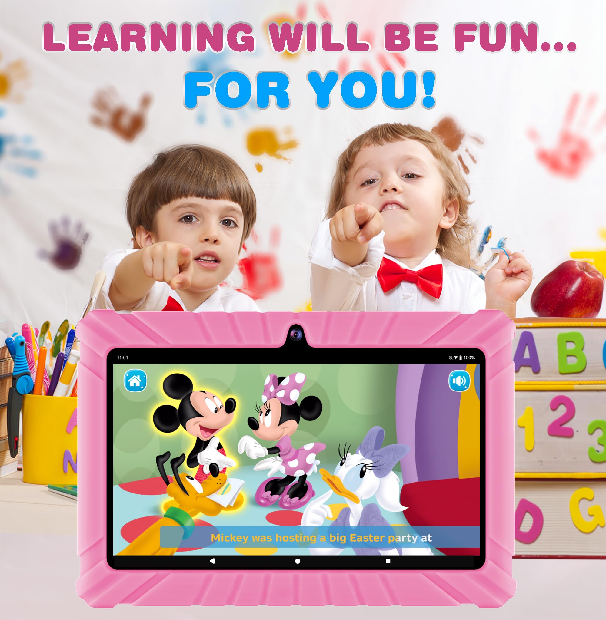 Contixo Kids Tablet - V8 32GB 7" Android Tablet for Kids, Includes 50+ Disney Storybooks & Stickers (Value $200), Kid-Proof Case, (2023 Model) - Pink