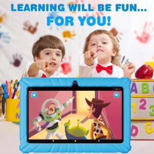 Contixo 7" Android Kids Tablet 32GB, Includes 50+ Disney Storybooks & Stickers (Value $200), Kid-Proof Case, (2023 Model V8) - Blue