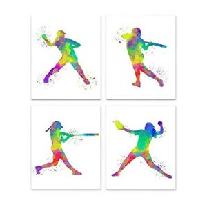 Softball Player Sport Abstract Wall Art Print 8x10, Set of 4, Includes Catcher and Pitcher, Teen Girl Bedroom Dorm Room Decor, Ideal for Teacher, Coach, Fan, Club Award Night