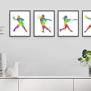 Softball Player Sport Abstract Wall Art Print 8x10, Set of 4, Includes Catcher and Pitcher, Teen Girl Bedroom Dorm Room Decor, Ideal for Teacher, Coach, Fan, Club Award Night