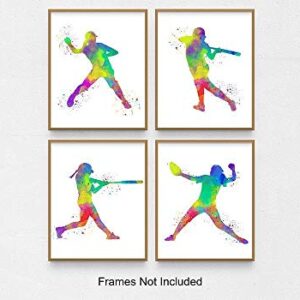 Softball Player Sport Abstract Wall Art Print 8x10, Set of 4, Includes Catcher and Pitcher, Teen Girl Bedroom Dorm Room Decor, Ideal for Teacher, Coach, Fan, Club Award Night