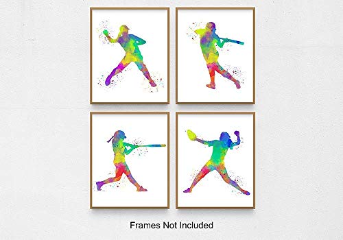 Softball Player Sport Abstract Wall Art Print 8x10, Set of 4, Includes Catcher and Pitcher, Teen Girl Bedroom Dorm Room Decor, Ideal for Teacher, Coach, Fan, Club Award Night