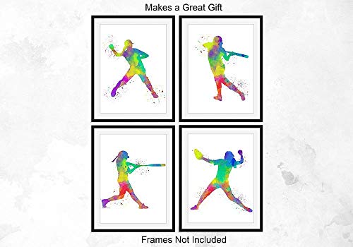 Softball Player Sport Abstract Wall Art Print 8x10, Set of 4, Includes Catcher and Pitcher, Teen Girl Bedroom Dorm Room Decor, Ideal for Teacher, Coach, Fan, Club Award Night