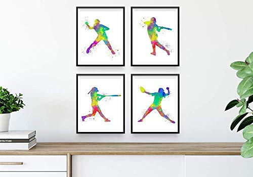 Softball Player Sport Abstract Wall Art Print 8x10, Set of 4, Includes Catcher and Pitcher, Teen Girl Bedroom Dorm Room Decor, Ideal for Teacher, Coach, Fan, Club Award Night