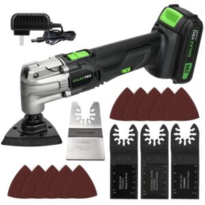 galax pro oscillating tool, 20v lithium ion cordless oscillating multi tool with 1.3ah battery and charger, 3pcs blade and 10pcs sanding papers for sanding, grinding