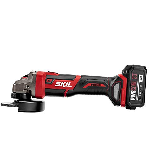 SKIL PWR CORE 20 Brushless 20V 4-1/2 Angle Grinder, Included 5.0Ah Battery, PWRJump Charger and PWRAssist USB Adapter - AG2907-1A
