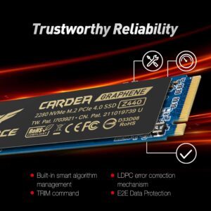 TEAMGROUP T-Force CARDEA Z440 1TB DRAM SLC Cache 3D TLC NAND NVMe Phison E16 PCIe Gen4x4 M.2 2280 Gaming SSD with Graphene Heat Spreader Works with PS5 Read/Write 5000/4400 MB/s TM8FP7001T0C311