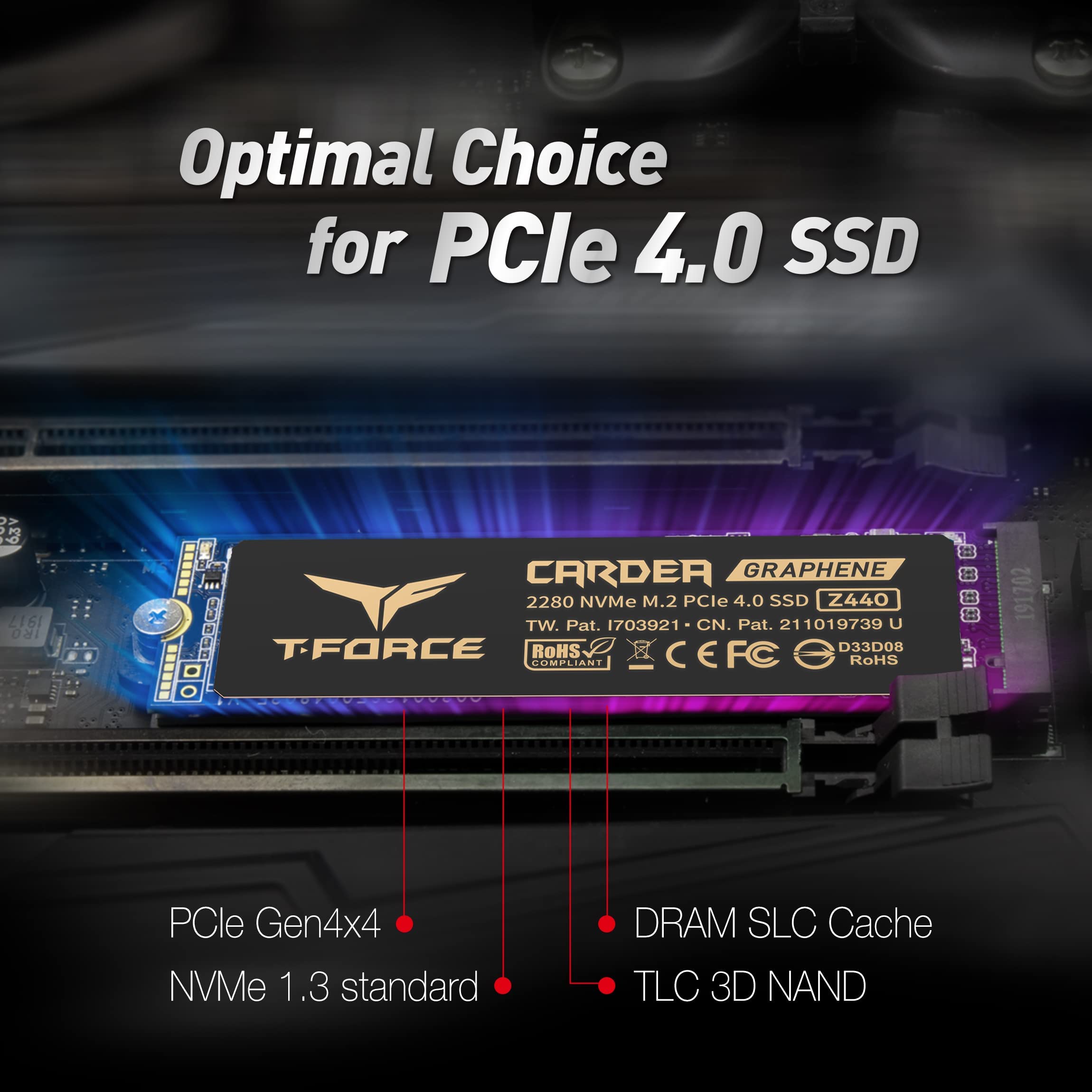 TEAMGROUP T-Force CARDEA Z440 1TB DRAM SLC Cache 3D TLC NAND NVMe Phison E16 PCIe Gen4x4 M.2 2280 Gaming SSD with Graphene Heat Spreader Works with PS5 Read/Write 5000/4400 MB/s TM8FP7001T0C311