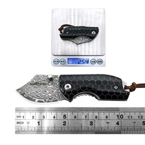 ALBATROSS EDC Mini Damascus Camping Folding Pocket Knife; 1.75" Damascus Blade,Black Resin Handle with Aluminum Mesh Honeycomb Pattern,Gifts Box/Collections (Black)