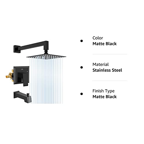 HOMELODY Black Shower Faucet Set Bathroom High Pressure Square Rain Shower Head and Handle Set,Wall Mounted Luxury Rainfall Shower Complete Combo Set,Shower Fixtures (Contain Shower Valve)