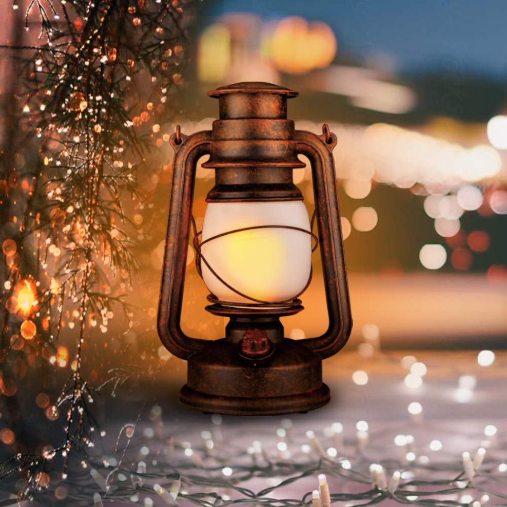 Dancing Flame Led Vintage Lantern, Outdoor Hanging Plastic Lantern Operated with Remote Control Two Modes Christmas Decorations Lights Battery Powered for Garden Patio Deck Yard Path 2 Pack