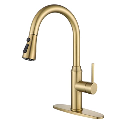 Gold Kitchen Faucet with Sprayer,Single Handle Kitchen Sink Faucet with Pull Out Sprayer, Champagne Bronze,Arofa