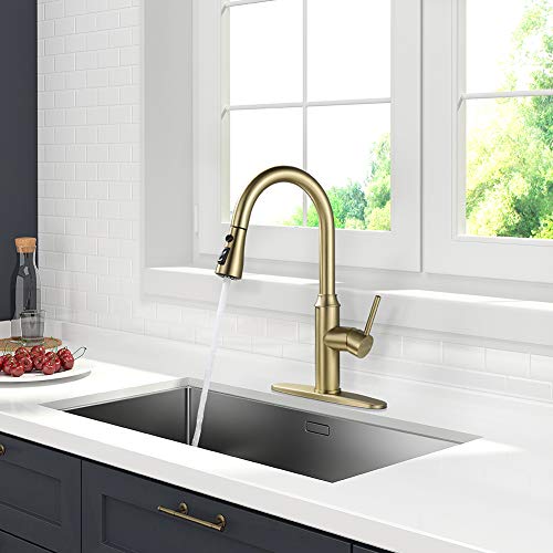 Gold Kitchen Faucet with Sprayer,Single Handle Kitchen Sink Faucet with Pull Out Sprayer, Champagne Bronze,Arofa