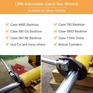 1266 Adjustable Gland Nut Wrench for Hydraulic Cylinders on Most Farm and Construction Equipment, Case 480E/580/580D/580 SE/580 ck/180 Backhoe, Case 1150h dozer, Bobcat cylinders, Hyd Cyl and etc.