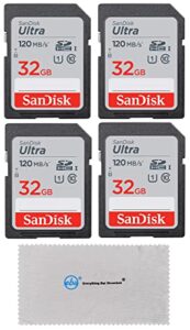 sandisk 32gb ultra sd memory card (4 pack) sdhc uhs-i card 120 mb/s class 10 (sdsdun4-032g-gn6in) bundle with (1) everything but stromboli micro fiber cloth