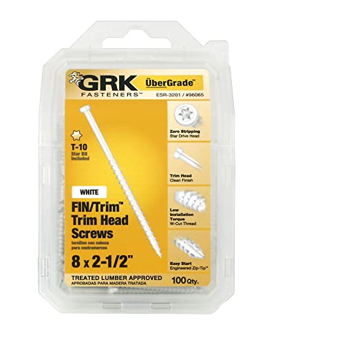 GRK Fasteners 96065 White FIN/Trim #8 x 2-1/2" Screws 100CT
