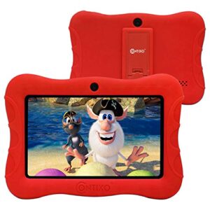 contixo 7 inch kids learning tablet - parental control 32gb android 11, for at home school children infant toddlers - pre-loaded disney e-books apps, child-proof case, great gift for children (red)