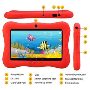 Contixo 7 Inch Kids Learning Tablet - Parental Control 32GB Android 11, for at Home School Children Infant Toddlers - Pre-Loaded Disney E-Books Apps, Child-Proof Case, Great Gift for Children (Red)