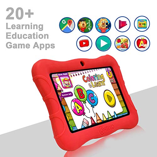 Contixo 7 Inch Kids Learning Tablet - Parental Control 32GB Android 11, for at Home School Children Infant Toddlers - Pre-Loaded Disney E-Books Apps, Child-Proof Case, Great Gift for Children (Red)
