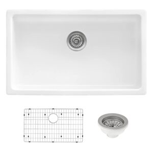 ruvati 30-inch fireclay undermount/drop-in topmount kitchen sink single bowl - white - rvl3030wh