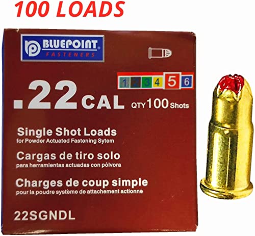 0.22 Caliber Red Single Shot Powder Loads, Cartridges/Powder Loads for Powder Actuated Tools Power Fasteners Power Loads (100-Count)