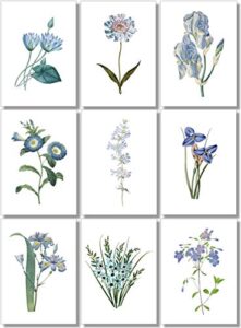 blue flower wall art - vintage floral wall decor - botanical prints - unframed (5x7)