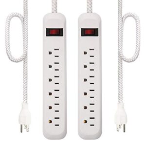 power strip surge protector cfmaster 6 outlets 2ft long extension cord with braided fabric, 300 joules, wall-mounted strip, overload protection, for home, office (2 pack)