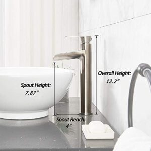 VCCUCINE Vessel Sink Faucet Brushed Nickel, Single Handle Single Hole Waterfall Rv Bathroom Faucet, Tall Lavatory Vanity Bowl Sink Faucet with Pop Up Drain and Two 3/8" Hoses