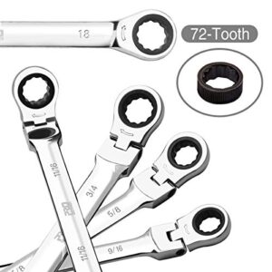 Prostormer 20-Piece SAE and Metric Ratcheting Wrench Set, Chrome Vanadium Steel Combination Ratchet Wrench Kit with Portable Roll-Up Canvas Bag (10Pcs Flex-Head + 10Pcs Fixed Head)