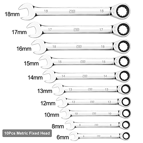 Prostormer 20-Piece SAE and Metric Ratcheting Wrench Set, Chrome Vanadium Steel Combination Ratchet Wrench Kit with Portable Roll-Up Canvas Bag (10Pcs Flex-Head + 10Pcs Fixed Head)