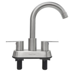 Comllen 4 inch Brushed Nickel 2-Handle Bathroom Faucet, Modern Camper Two Handle Centerset Vanity Faucet Bathroom Sink Faucet 3 Hole for Bathroom Sink Lavatory RV Faucets