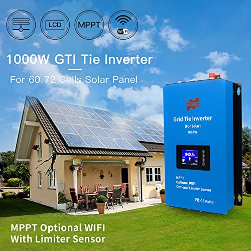 Marsrock 1000W PV Grid Tie Inverter Power Limiter Wide Voltage 22-60VDC for Solar Panel Input AC110V/220V Auto Switch (1000W24V)