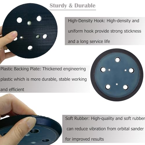 5 Inch 5 Hole Replacement Sander Pad For PORTER CABLE 333 and 333VS Random Orbit Sanders - 5" Hook and Loop Sanding Pad for Wood-working Automotive and Metalworking