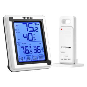 vivosun indoor outdoor thermometer wireless digital hygrometer temperature and humidity monitor with touchscreen lcd backlight, 200ft/60m range, battery included