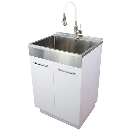 Transolid TCA-2420-WS 24-in x 20-in x 34.6-in Laundry Sink Cabinet with Faucet, White,Medium