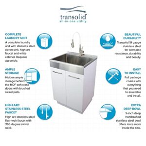 Transolid TCA-2420-WS 24-in x 20-in x 34.6-in Laundry Sink Cabinet with Faucet, White,Medium