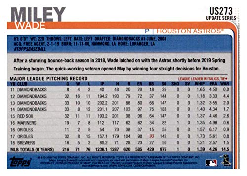 2019 Topps Update #US273 Wade Miley Houston Astros Baseball Card