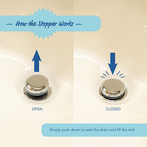 Drain Buddy Deluxe: Bathroom Sink Stopper Strainer with Hair Catcher - No Installation Clog Prevention, Fits 1.25” Sink Drains - Chrome Plated Cap with 1 Replacement Basket – Seen On Shark Tank