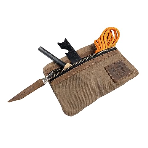 Hide & Drink, Multi-Tool Pocket Pouch, Compact Multipurpose EDC Zippered Bag, Mini Camping Tool Case, Waxed Canvas, Knife Holster, Handmade Slim Organizer (Fatigue)