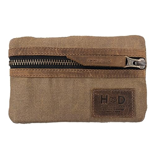 Hide & Drink, Multi-Tool Pocket Pouch, Compact Multipurpose EDC Zippered Bag, Mini Camping Tool Case, Waxed Canvas, Knife Holster, Handmade Slim Organizer (Fatigue)